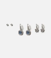 Freedom Jewellery Freedom 3 Pack Silver and Blue Diamante Butterfly Hoop Earrings